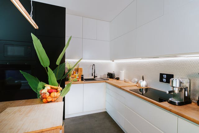 kitchen with white cupboards